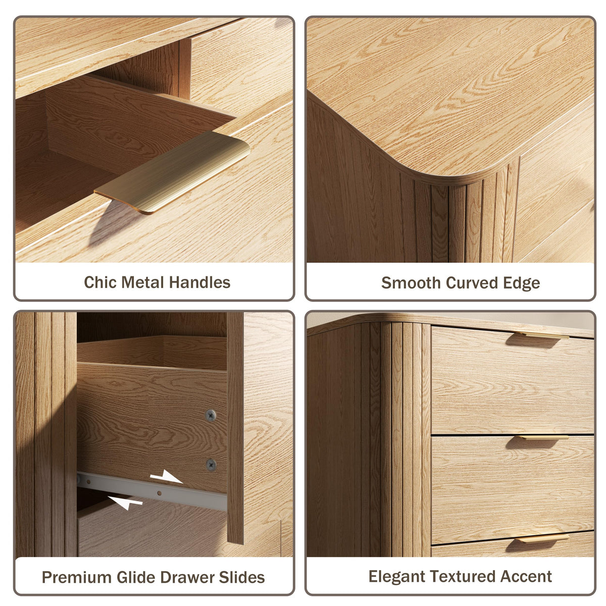 6 Drawer Dresser for Bedroom, 47'' Wide Chest of Drawers, Natural Oak Fluted Wood Dressers with Metal Handle & Smooth Slides, Modern Dresser for Closet, Living Room, Hallway, Entryway